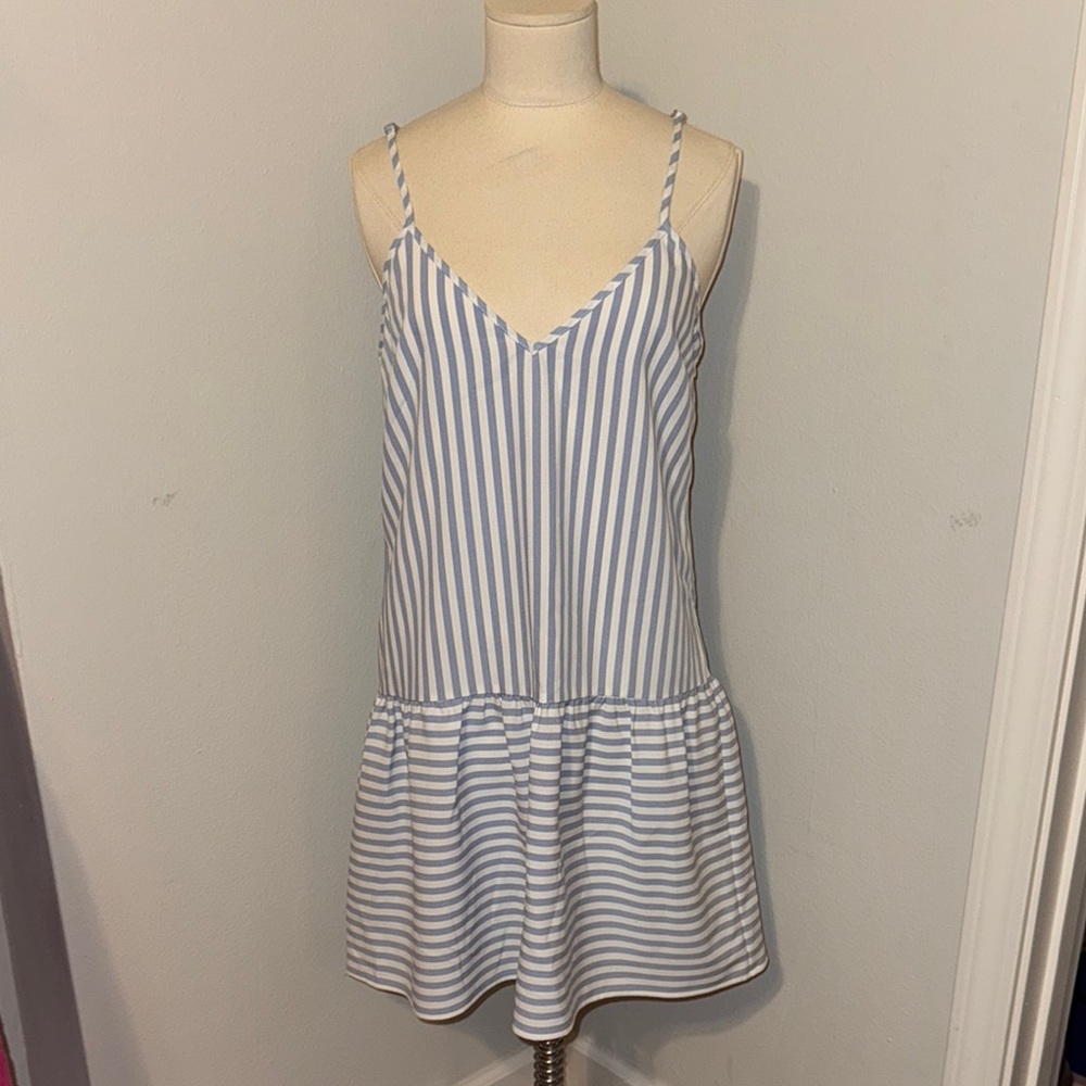 Blue and White Striped Drop Waist Dress